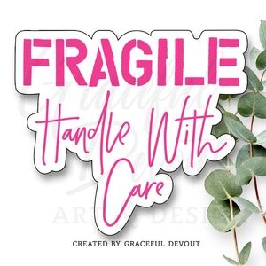 FRAGILE Handle With Care- (Pink Sticker) 2" (inches) (96ct.) [GD57-96]